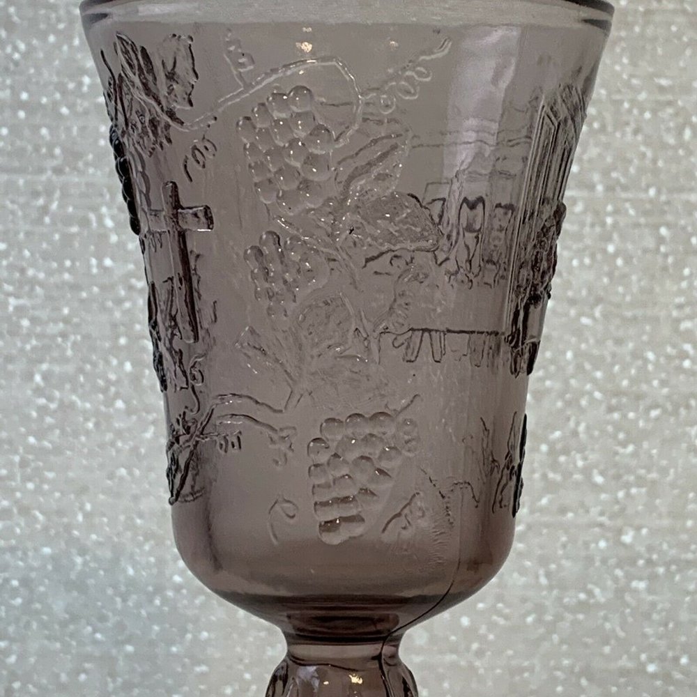 Vintage Tiara Indiana Purple Wine Glass Lords The Last Supper Chalice 7 Inch - Picture 9 of 12